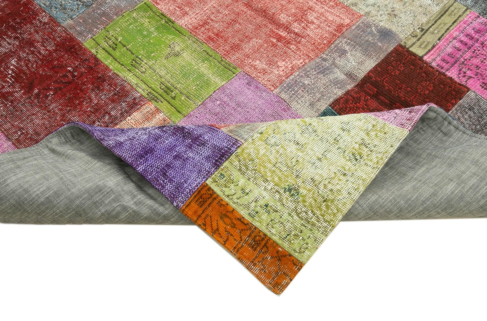Kırk Yama Mavi Patchwork Pamuk Yün El Dokuma Halısı 202x301 Agacan