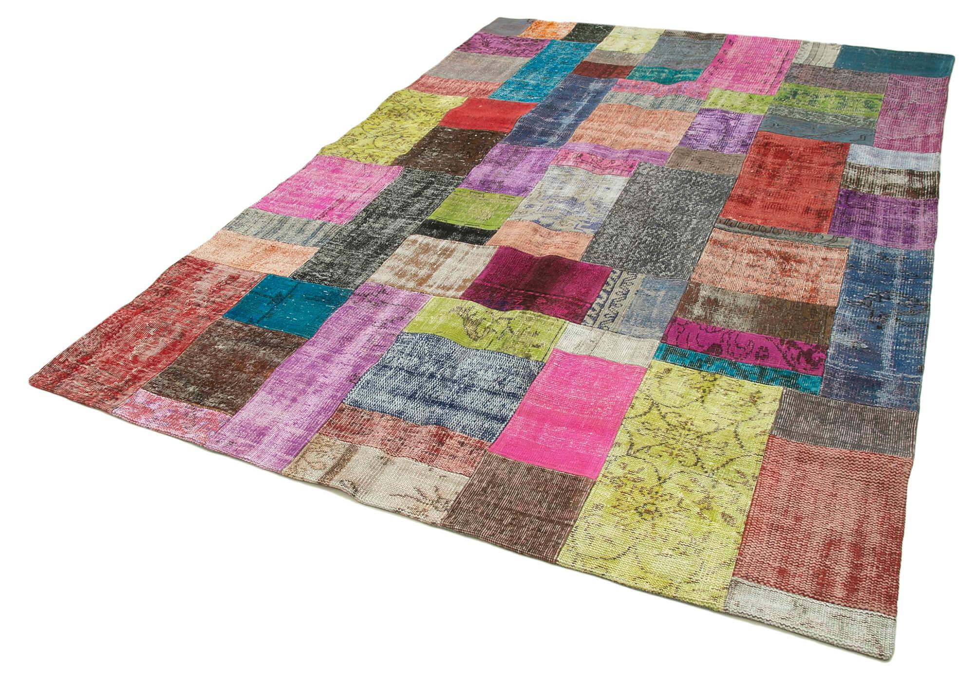 Kırk Yama Mavi Patchwork Pamuk Yün El Dokuma Halısı 202x301 Agacan