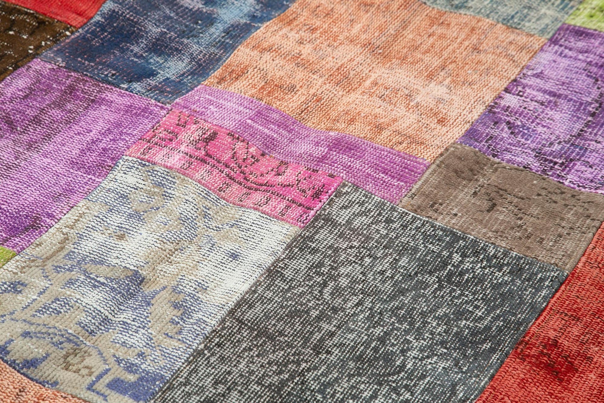 Kırk Yama Mavi Patchwork Pamuk Yün El Dokuma Halısı 202x301 Agacan