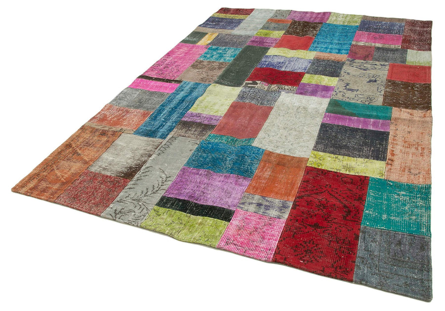 Kırk Yama Mavi Patchwork Pamuk Yün El Dokuma Halısı 204x300 Agacan