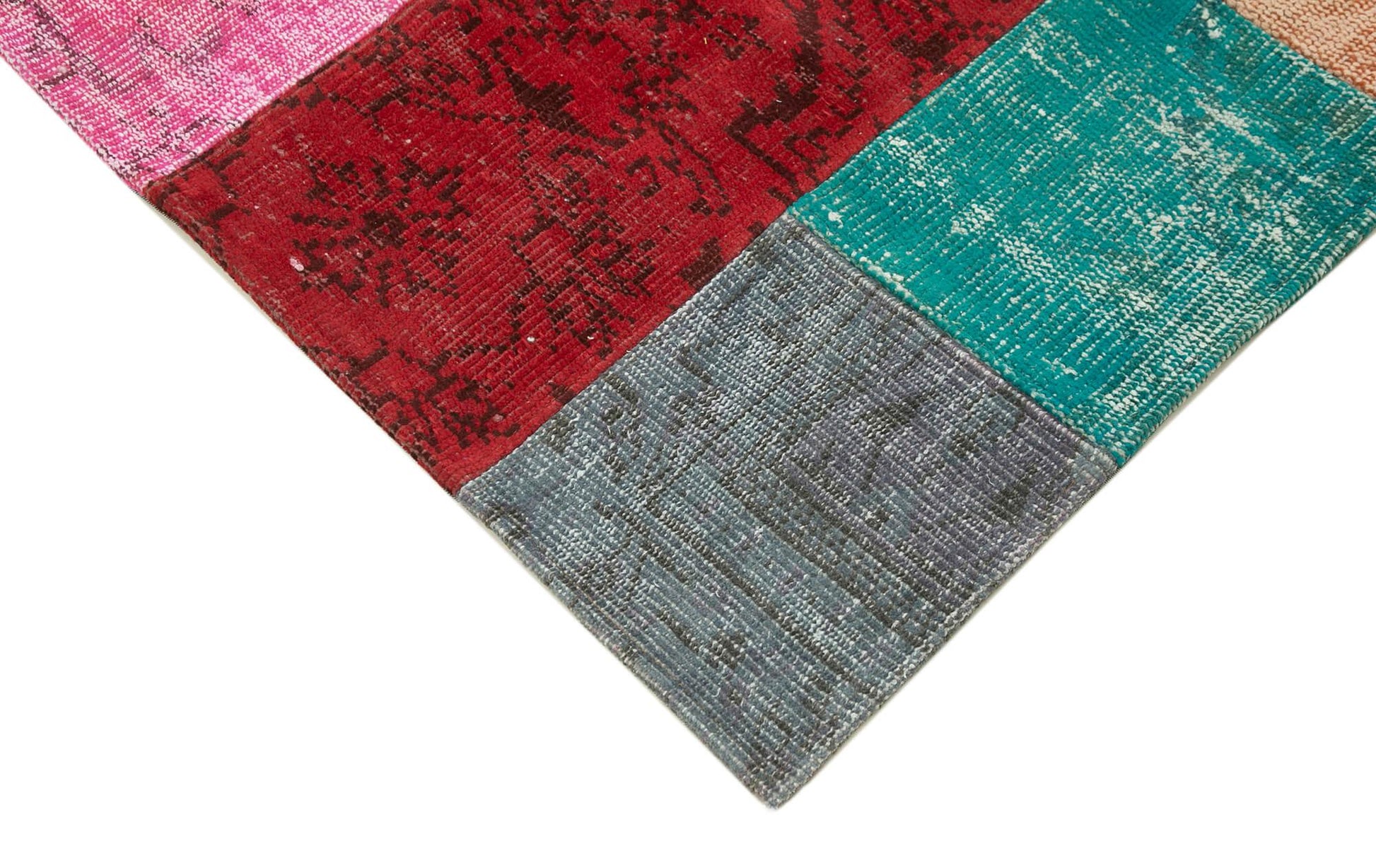 Kırk Yama Mavi Patchwork Pamuk Yün El Dokuma Halısı 204x300 Agacan