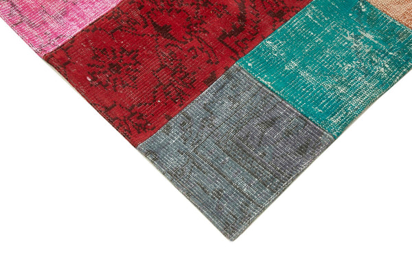 Kırk Yama Mavi Patchwork Pamuk Yün El Dokuma Halısı 204x300 Agacan