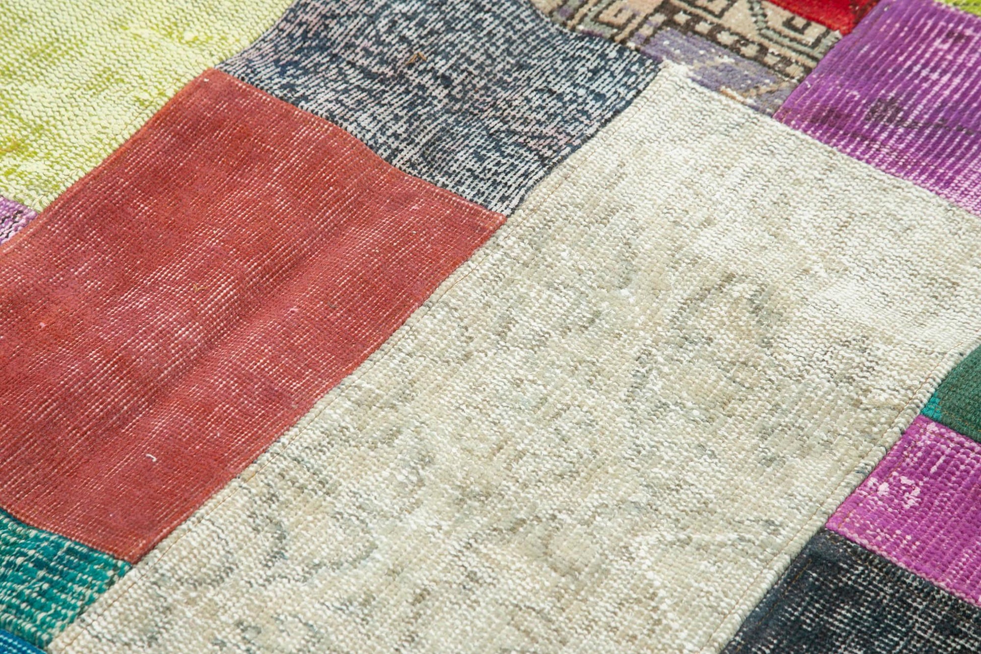 Kırk Yama Mavi Patchwork Pamuk Yün El Dokuma Halısı 204x300 Agacan