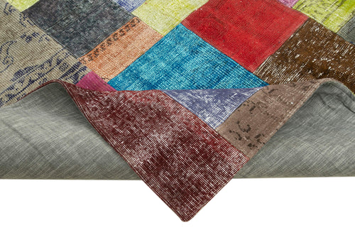 Kırk Yama Mavi Patchwork Pamuk Yün El Dokuma Halısı 204x300 Agacan
