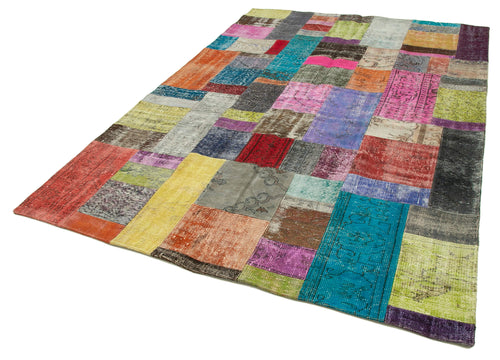 Kırk Yama Mavi Patchwork Pamuk Yün El Dokuma Halısı 201x300 Agacan