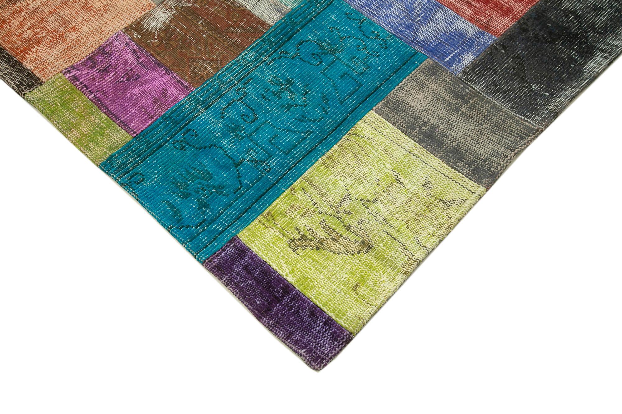 Kırk Yama Mavi Patchwork Pamuk Yün El Dokuma Halısı 201x300 Agacan