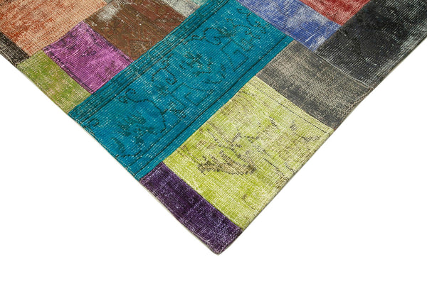 Kırk Yama Mavi Patchwork Pamuk Yün El Dokuma Halısı 201x300 Agacan
