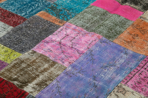 Kırk Yama Mavi Patchwork Pamuk Yün El Dokuma Halısı 201x300 Agacan