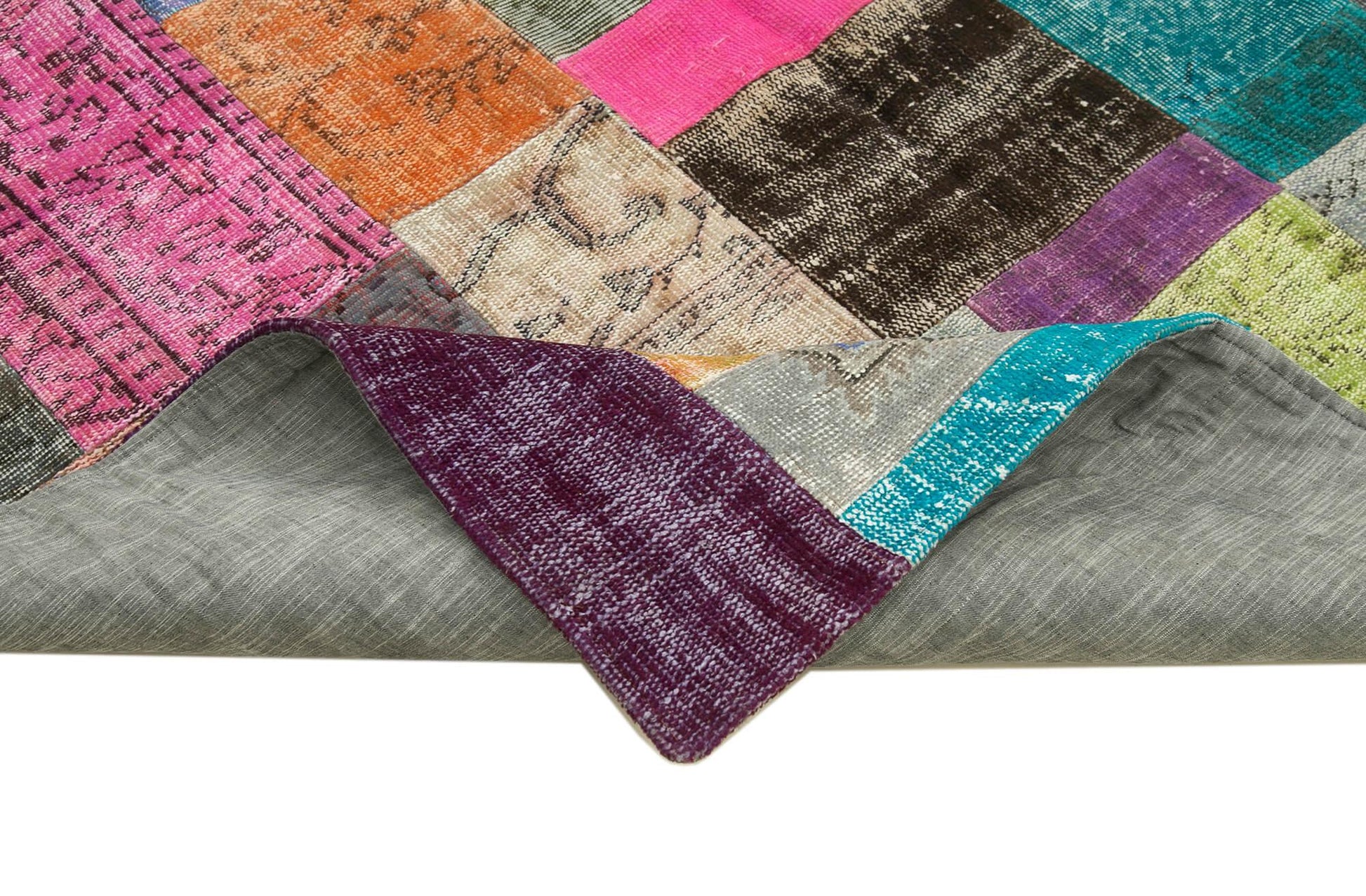 Kırk Yama Mavi Patchwork Pamuk Yün El Dokuma Halısı 201x300 Agacan