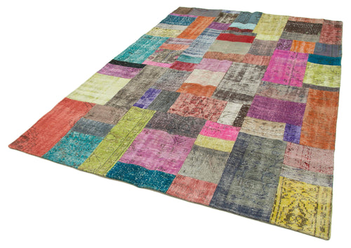 Kırk Yama Mavi Patchwork Pamuk Yün El Dokuma Halısı 201x300 Agacan