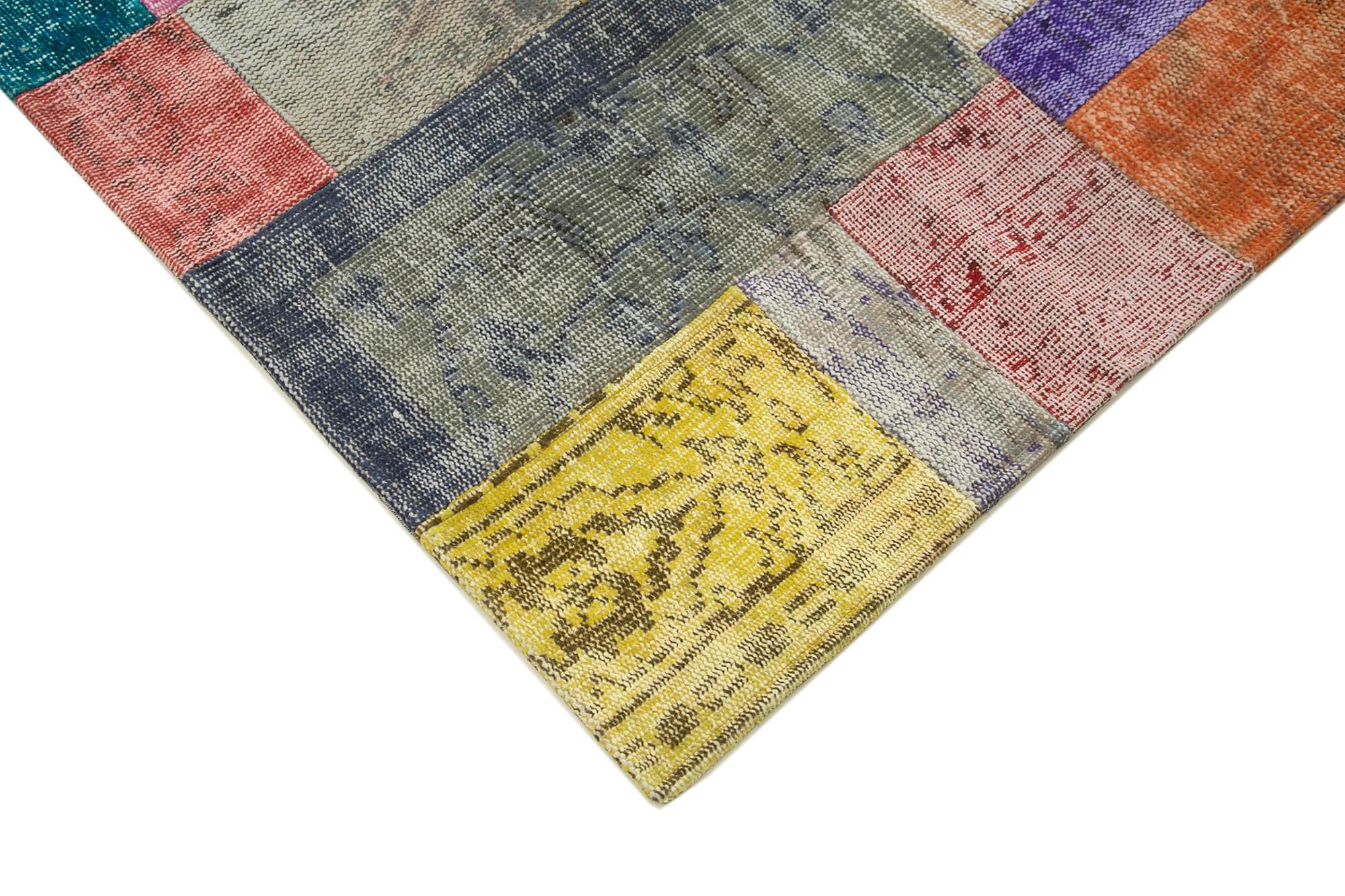 Kırk Yama Mavi Patchwork Pamuk Yün El Dokuma Halısı 201x300 Agacan