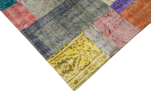 Kırk Yama Mavi Patchwork Pamuk Yün El Dokuma Halısı 201x300 Agacan