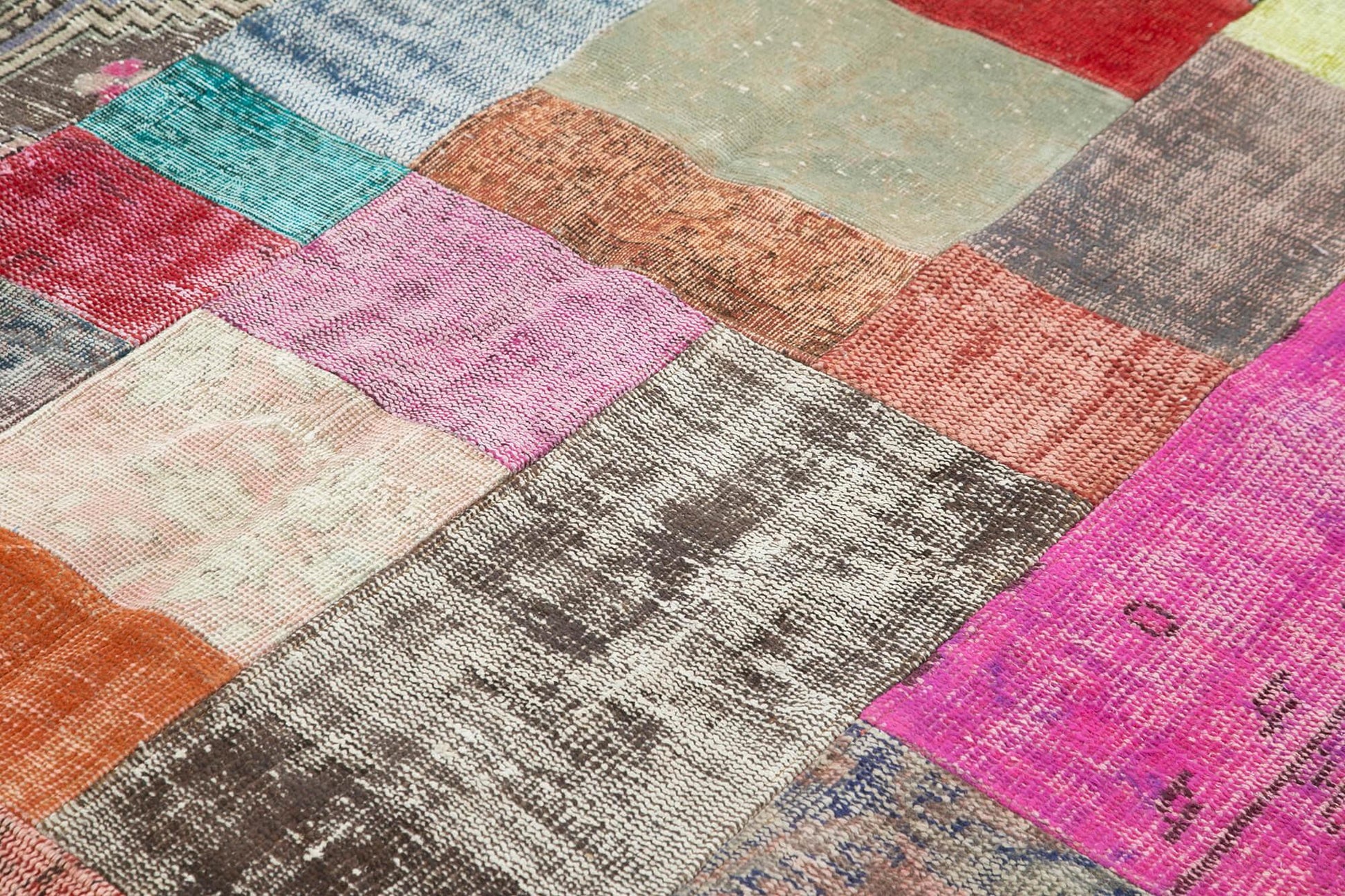 Kırk Yama Mavi Patchwork Pamuk Yün El Dokuma Halısı 201x300 Agacan