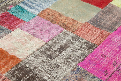 Kırk Yama Mavi Patchwork Pamuk Yün El Dokuma Halısı 201x300 Agacan