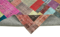 Kırk Yama Mavi Patchwork Pamuk Yün El Dokuma Halısı 201x300 Agacan