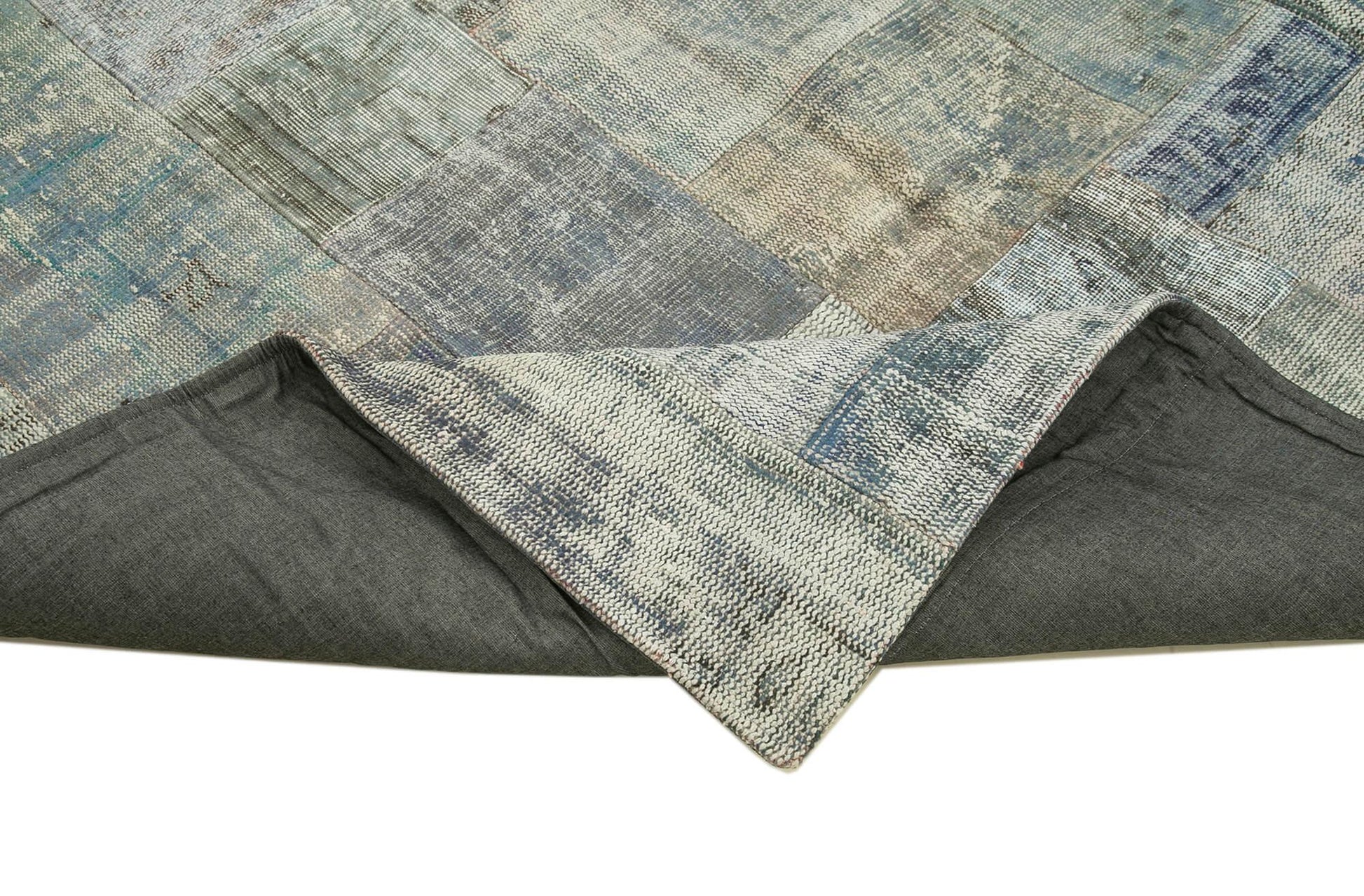 Kırk Yama Gri Patchwork Pamuk Yün El Dokuma Halısı 203x302 Agacan
