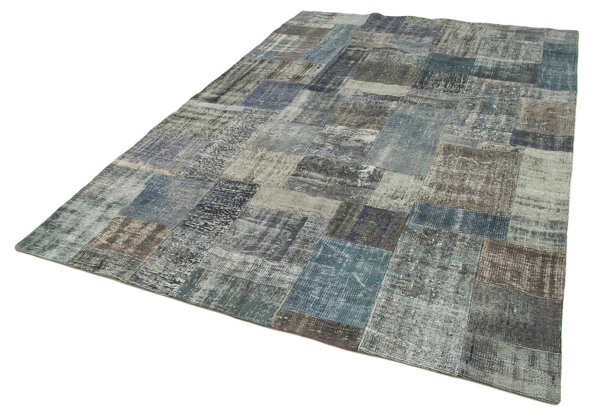 Kırk Yama Gri Patchwork Pamuk Yün El Dokuma Halısı 201x300 Agacan