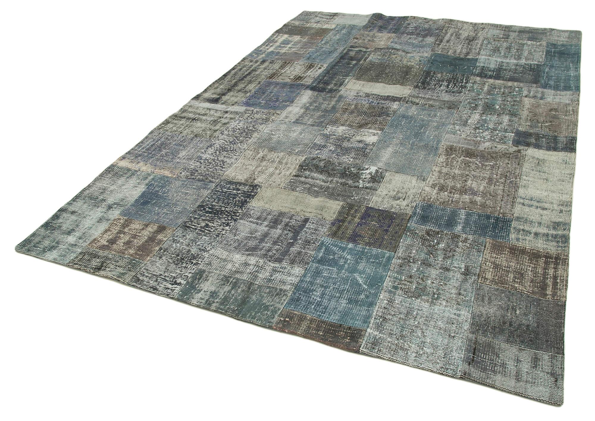 Kırk Yama Gri Patchwork Pamuk Yün El Dokuma Halısı 201x300 Agacan
