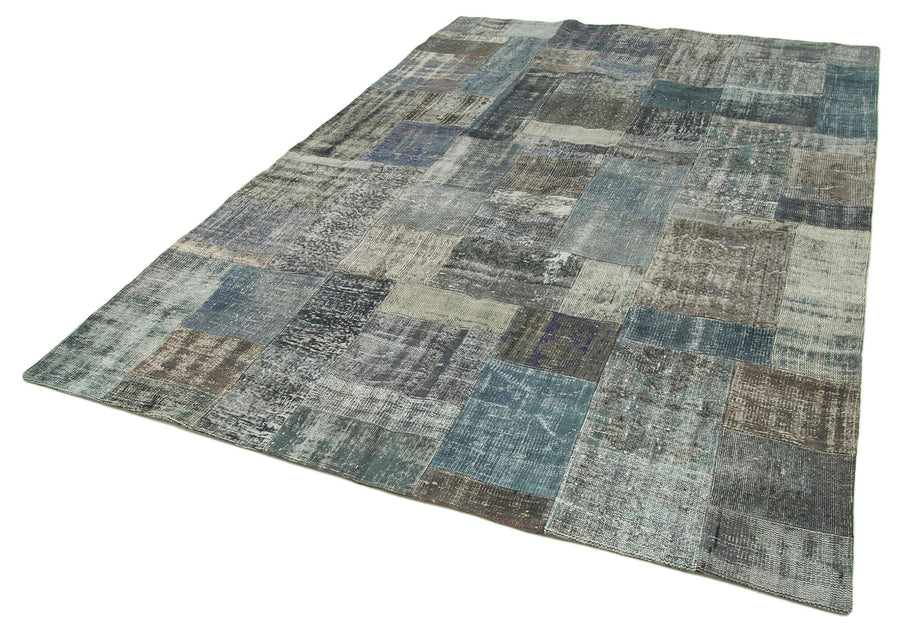 Kırk Yama Gri Patchwork Pamuk Yün El Dokuma Halısı 201x300 Agacan