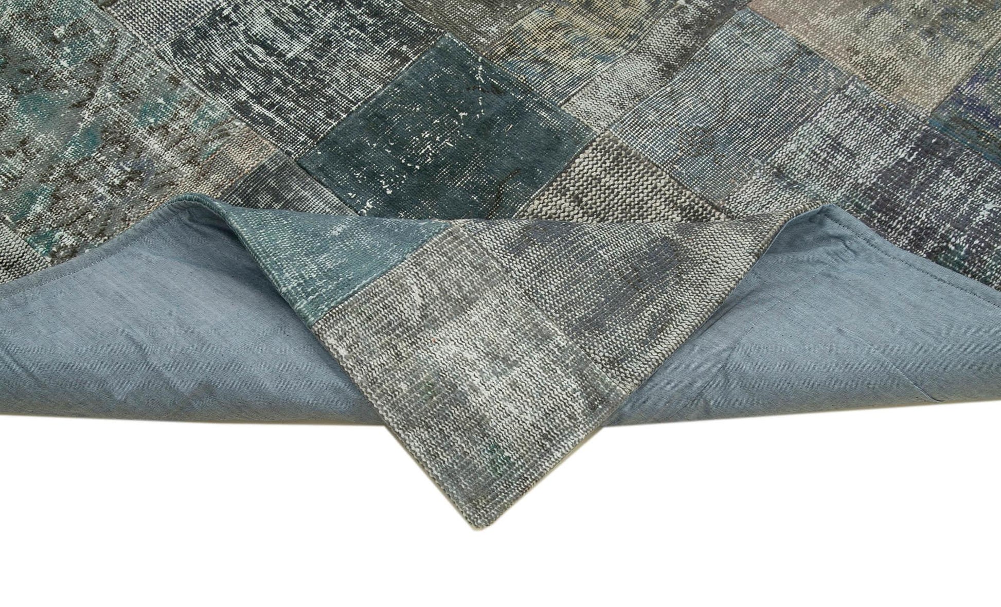 Kırk Yama Gri Patchwork Pamuk Yün El Dokuma Halısı 201x300 Agacan