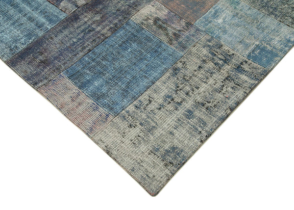 Kırk Yama Mavi Patchwork Pamuk Yün El Dokuma Halısı 251x303 Agacan