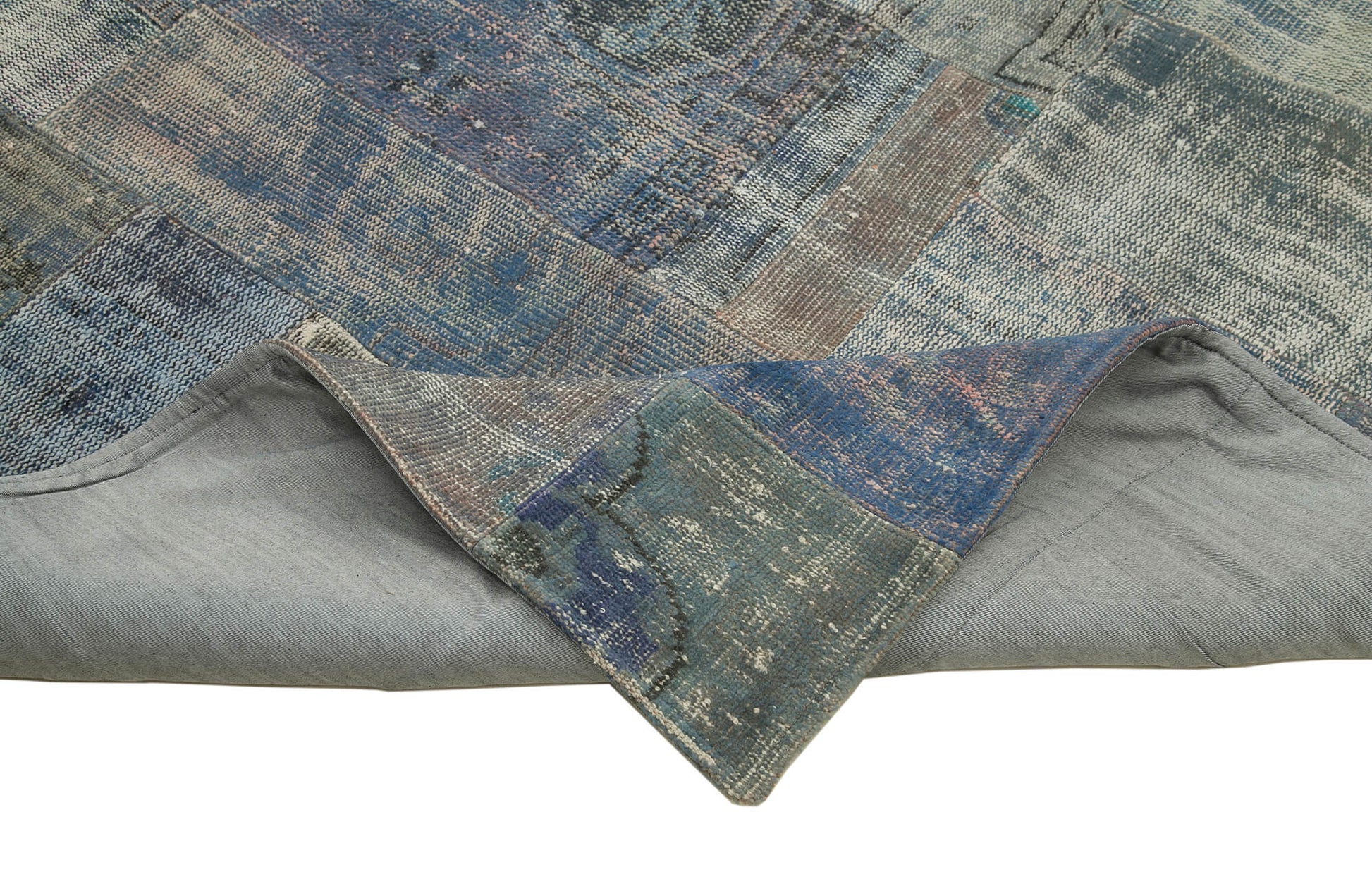 Kırk Yama Mavi Patchwork Pamuk Yün El Dokuma Halısı 251x303 Agacan