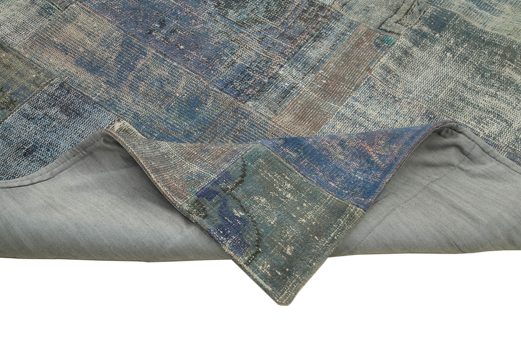 Kırk Yama Mavi Patchwork Pamuk Yün El Dokuma Halısı 251x303 Agacan