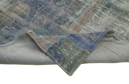 Kırk Yama Mavi Patchwork Pamuk Yün El Dokuma Halısı 251x303 Agacan