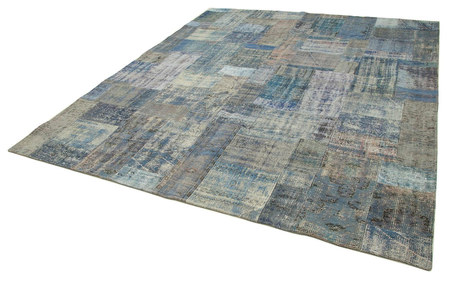 Kırk Yama Mavi Patchwork Pamuk Yün El Dokuma Halısı 251x302 Agacan