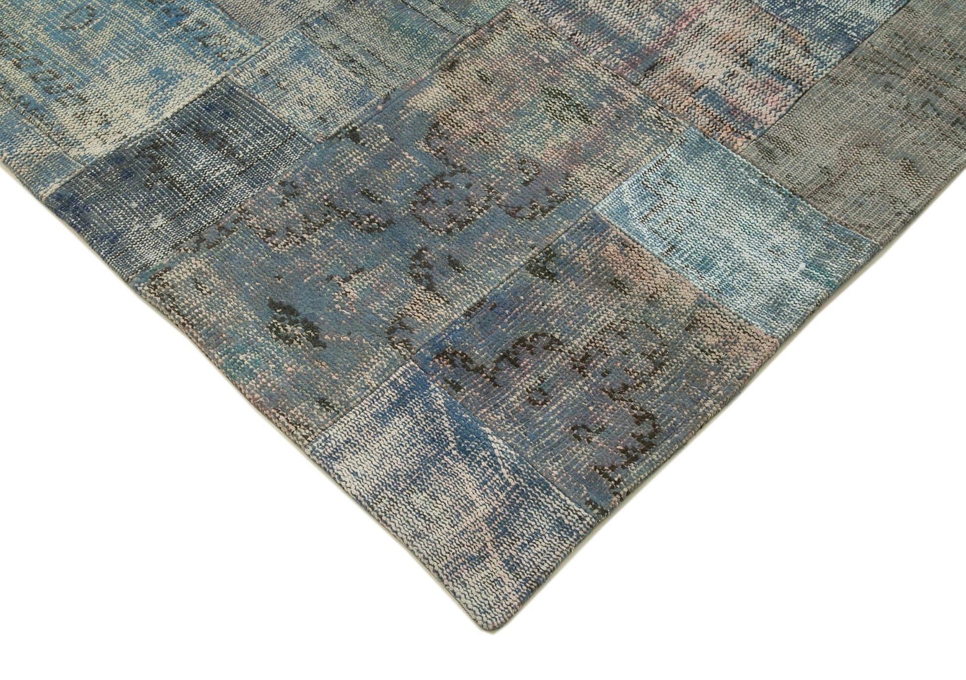 Kırk Yama Mavi Patchwork Pamuk Yün El Dokuma Halısı 251x302 Agacan