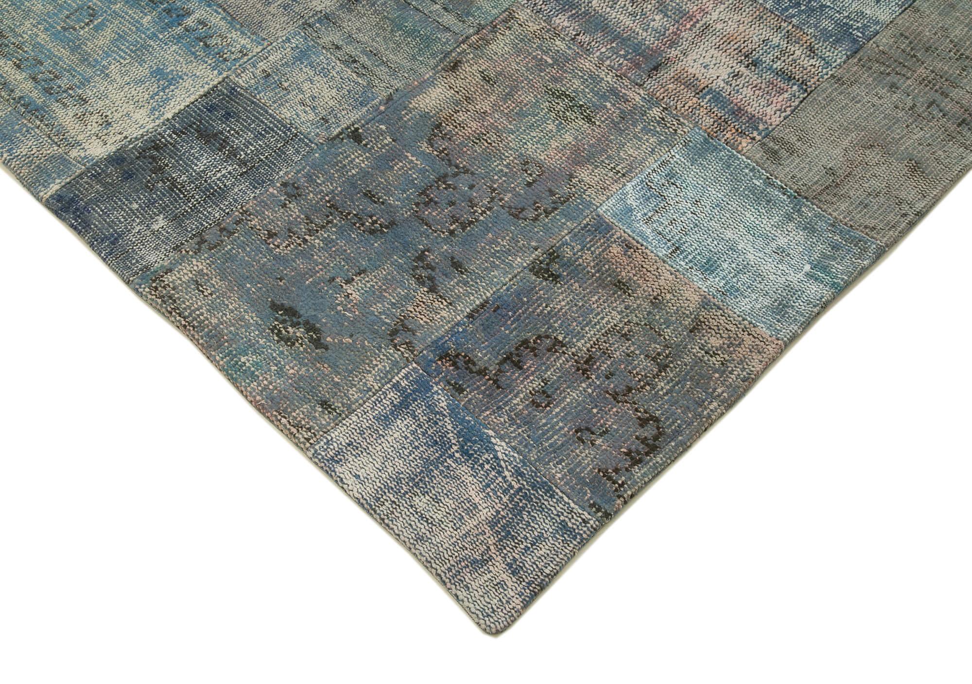 Kırk Yama Mavi Patchwork Pamuk Yün El Dokuma Halısı 251x302 Agacan