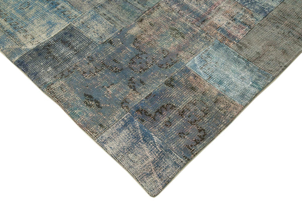 Kırk Yama Mavi Patchwork Pamuk Yün El Dokuma Halısı 251x302 Agacan