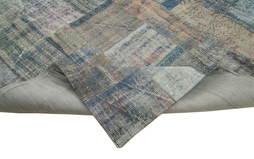 Kırk Yama Mavi Patchwork Pamuk Yün El Dokuma Halısı 251x302 Agacan