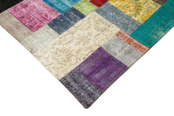 Kırk Yama Mavi Patchwork Pamuk Yün El Dokuma Halısı 250x305 Agacan