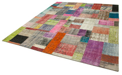 Kırk Yama Mavi Patchwork Pamuk Yün El Dokuma Halısı 252x303 Agacan