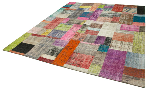 Kırk Yama Mavi Patchwork Pamuk Yün El Dokuma Halısı 252x303 Agacan