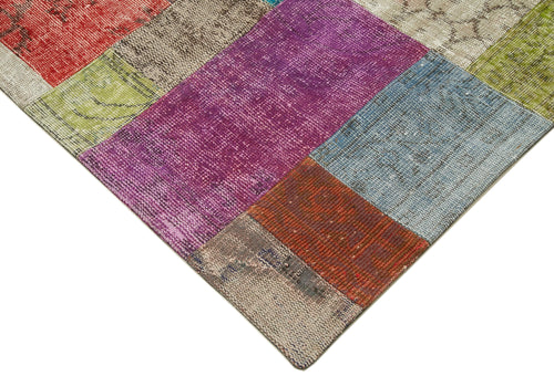 Kırk Yama Mavi Patchwork Pamuk Yün El Dokuma Halısı 252x303 Agacan