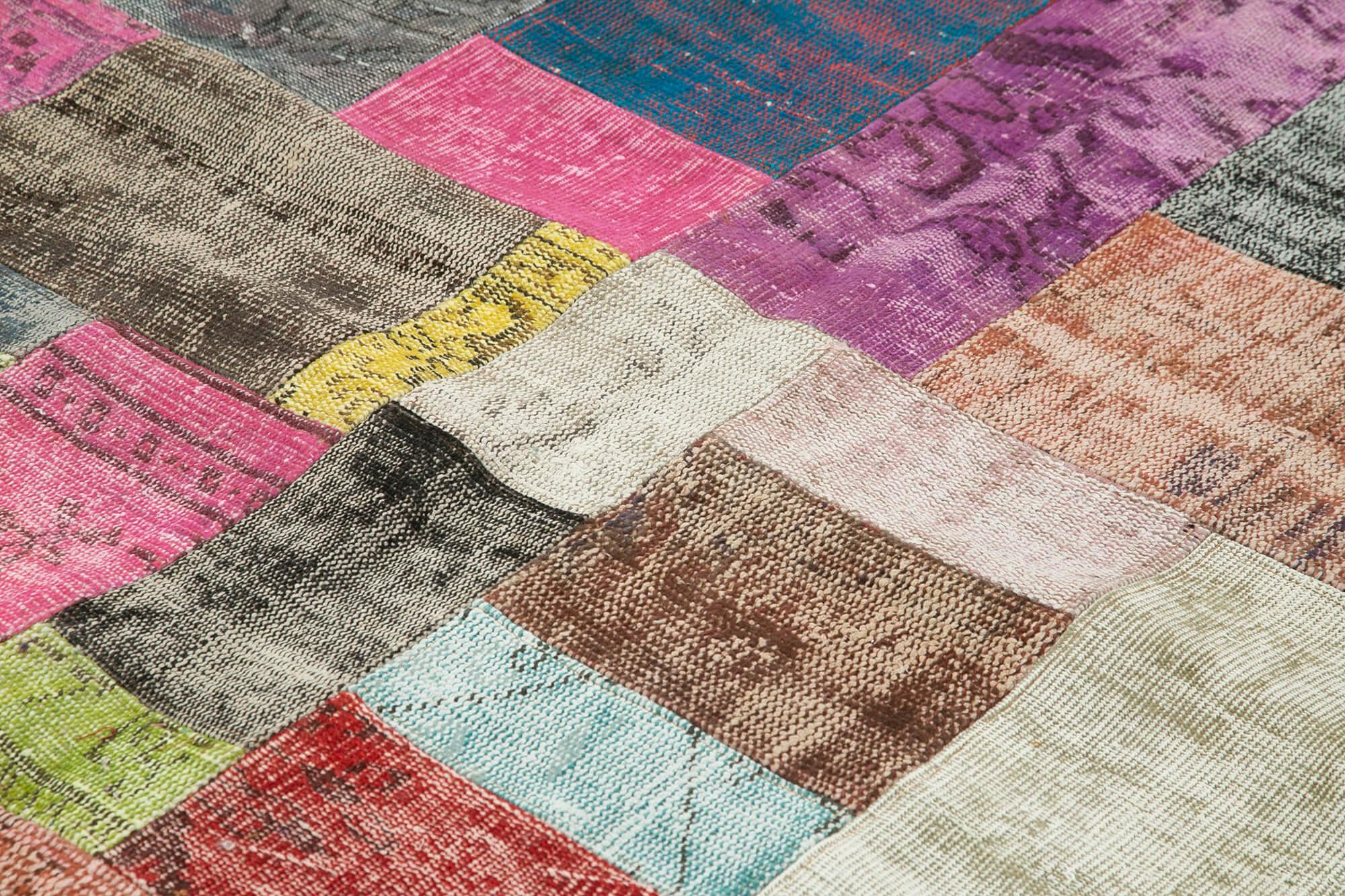Kırk Yama Mavi Patchwork Pamuk Yün El Dokuma Halısı 252x303 Agacan