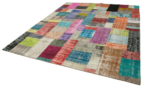 Kırk Yama Mavi Patchwork Pamuk Yün El Dokuma Halısı 253x304 Agacan