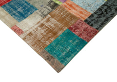Kırk Yama Mavi Patchwork Pamuk Yün El Dokuma Halısı 253x304 Agacan