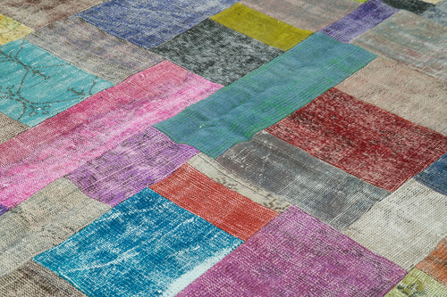 Kırk Yama Mavi Patchwork Pamuk Yün El Dokuma Halısı 253x304 Agacan
