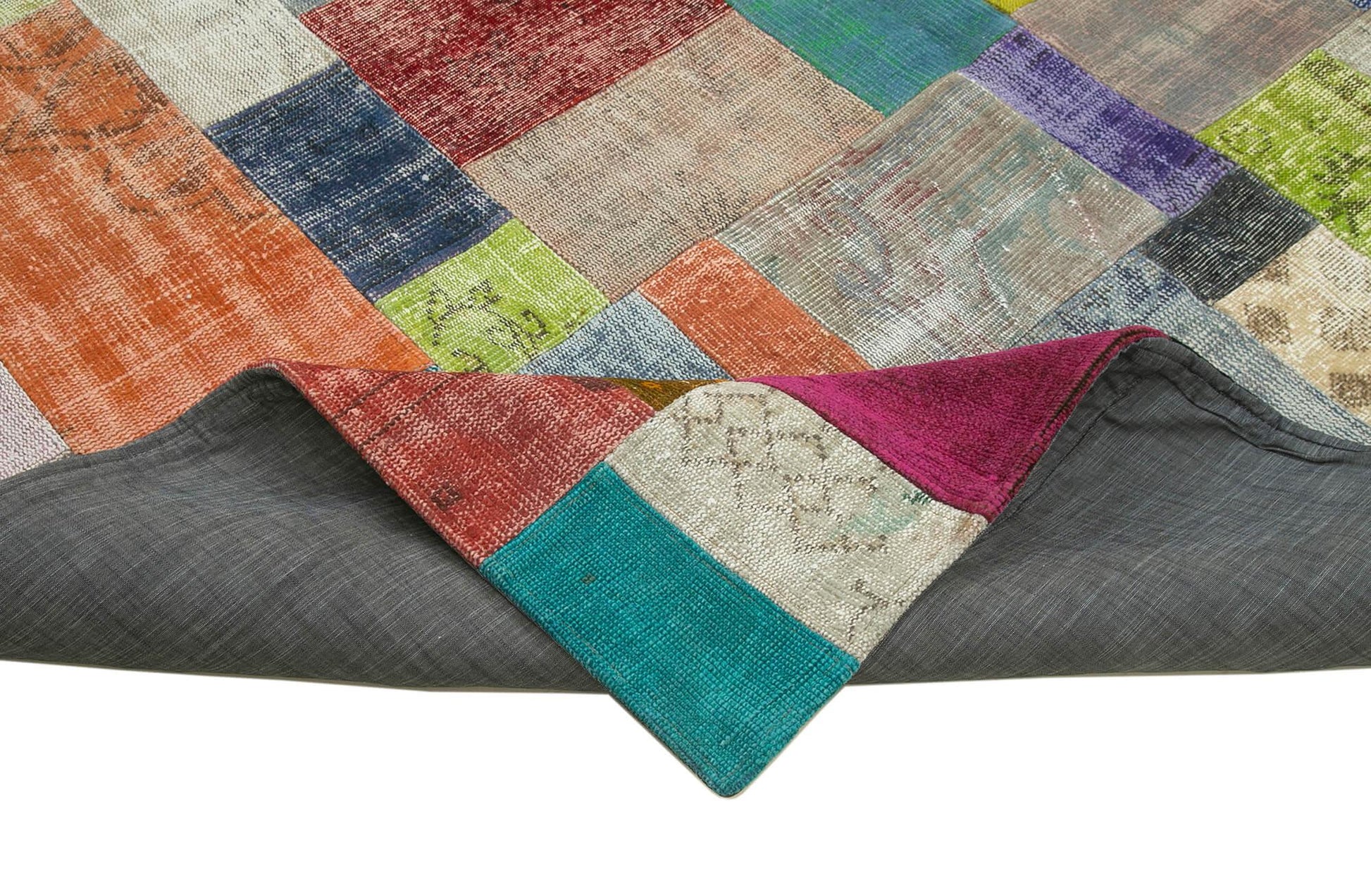 Kırk Yama Mavi Patchwork Pamuk Yün El Dokuma Halısı 253x304 Agacan