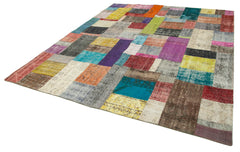 Kırk Yama Mavi Patchwork Pamuk Yün El Dokuma Halısı 252x305 Agacan