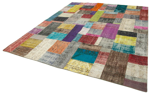 Kırk Yama Mavi Patchwork Pamuk Yün El Dokuma Halısı 252x305 Agacan
