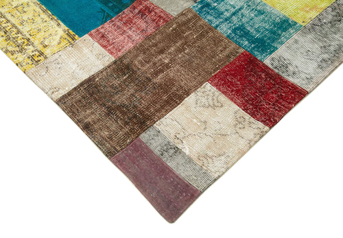 Kırk Yama Mavi Patchwork Pamuk Yün El Dokuma Halısı 252x305 Agacan