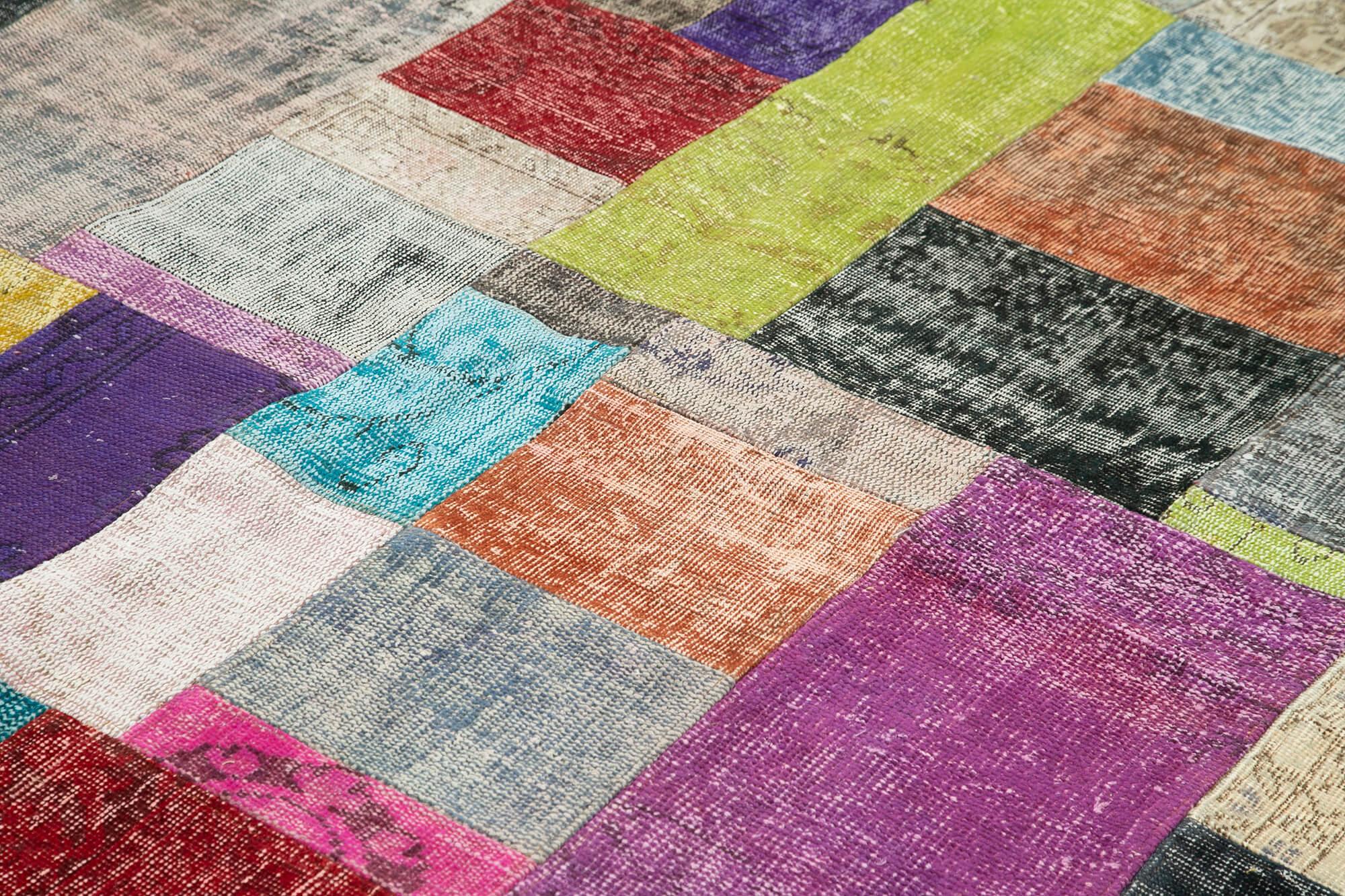 Kırk Yama Mavi Patchwork Pamuk Yün El Dokuma Halısı 252x305 Agacan