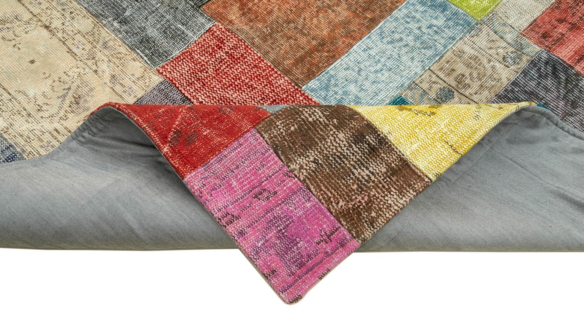 Kırk Yama Mavi Patchwork Pamuk Yün El Dokuma Halısı 252x305 Agacan
