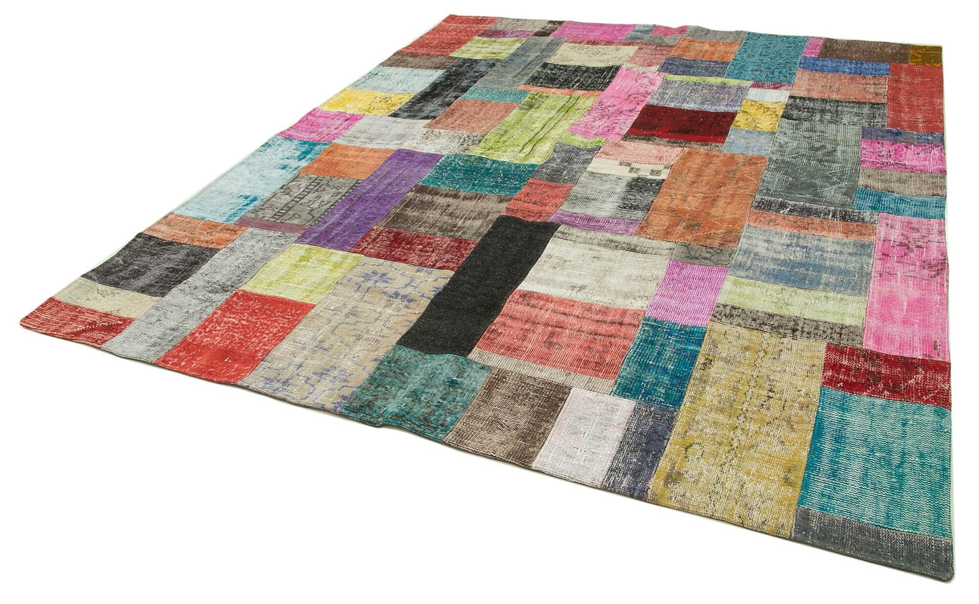 Kırk Yama Mavi Patchwork Pamuk Yün El Dokuma Halısı 251x305 Agacan
