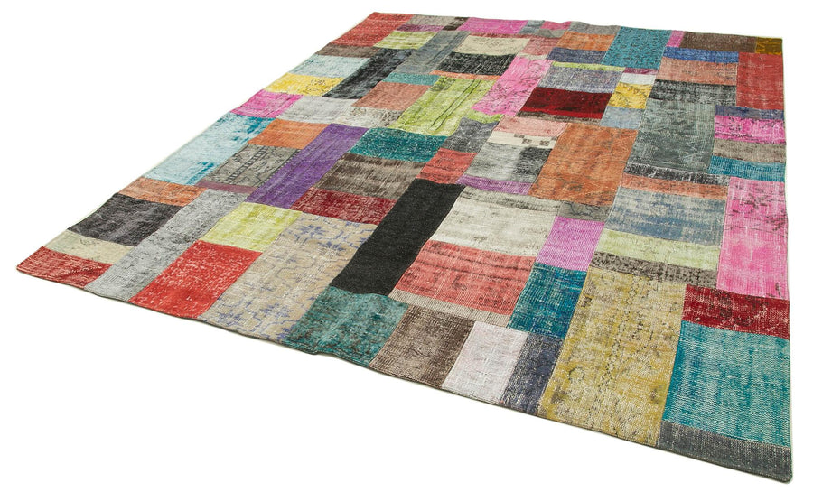 Kırk Yama Mavi Patchwork Pamuk Yün El Dokuma Halısı 251x305 Agacan