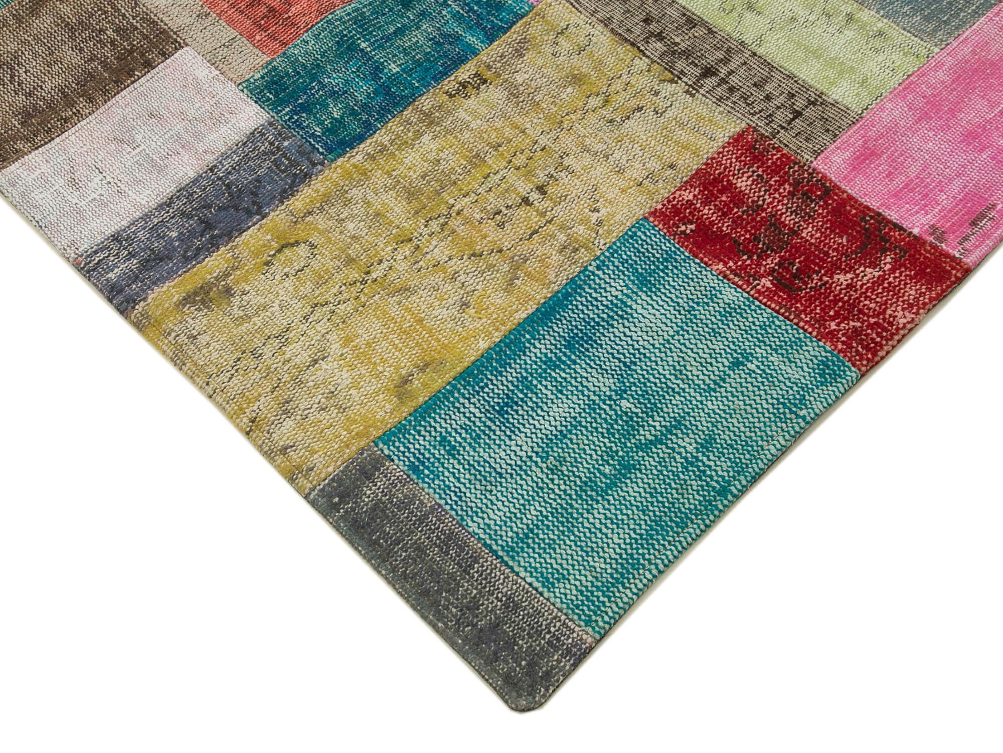 Kırk Yama Mavi Patchwork Pamuk Yün El Dokuma Halısı 251x305 Agacan